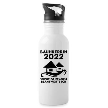 Bauherrin 2022 Hausbau Baustelle Richtfest - Trinkflasche mit integriertem Trinkhalm - Weiß - Rechts