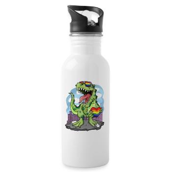 LGBT Animal Dinosaur Rainbow Heart - Water bottle with straw - white - Right