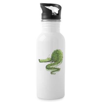 Lustiges Krokodil I Wildtier Tiere - Trinkflasche mit integriertem Trinkhalm - Weiß - Rechts