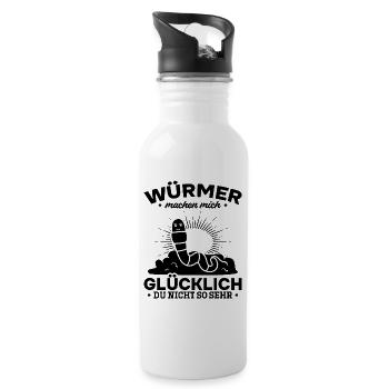 Würmer machen mich glücklich Du nicht so sehr - Trinkflasche mit integriertem Trinkhalm - Weiß - Rechts