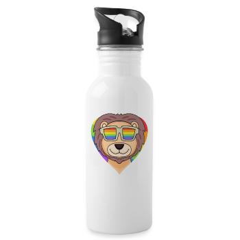 LGBT Animal Lion Rainbow Heart - Water bottle with straw - white - Right
