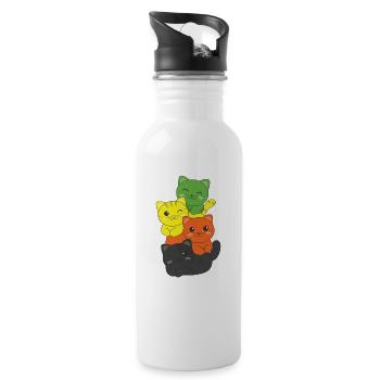 aromantic Flag Pride LGBTQ süßer Katzen Haufen - Trinkflasche mit integriertem Trinkhalm - Weiß - Rechts