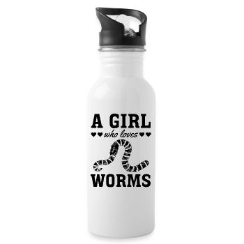 Nice worm girl worm lover I A girl, - Water bottle with straw - white - Right