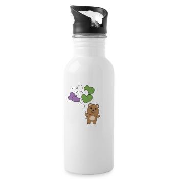 Genderqueer Flagge Ballon Herz Pride LGBTQ Quokka - Trinkflasche mit integriertem Trinkhalm - Weiß - Rechts