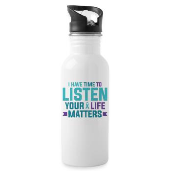 Purple Teal Ribbon I have time to listen - Water bottle with straw - white - Right
