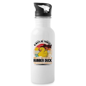 Gummiente Quietscheente Badeente - Trinkflasche mit integriertem Trinkhalm - Weiß - Rechts