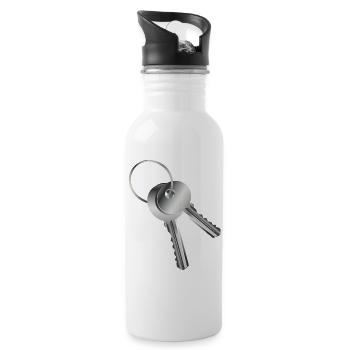 two silver-coloured keys with symbolic character - Water bottle with straw - white - Right