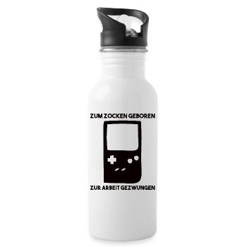 Zum Zocken Geboren Zur Arbeit Gezwungen - Trinkflasche mit integriertem Trinkhalm - Weiß - Rechts