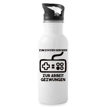 Zum Zocken Geboren Zur Arbeit Gezwungen - Trinkflasche mit integriertem Trinkhalm - Weiß - Rechts