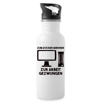 Zum Zocken Geboren Zur Arbeit Gezwungen - Trinkflasche mit integriertem Trinkhalm - Weiß - Rechts