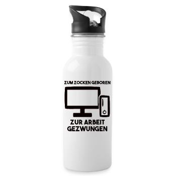 Zum Zocken Geboren Zur Arbeit Gezwungen - Trinkflasche mit integriertem Trinkhalm - Weiß - Rechts