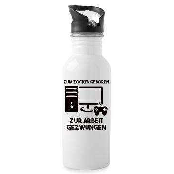 Zum Zocken Geboren Zur Arbeit Gezwungen - Trinkflasche mit integriertem Trinkhalm - Weiß - Rechts