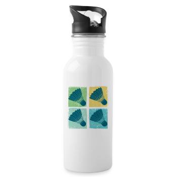 Badminton Shuttlecocks Pop Art - Water bottle with straw - white - Right