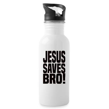Jesus Saves Bro! - Trinkflasche mit integriertem Trinkhalm - Weiß - Rechts