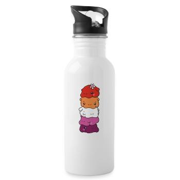 Lesbian Flag Pride LGBTQ sweet Hippo - Water bottle with straw - white - Right