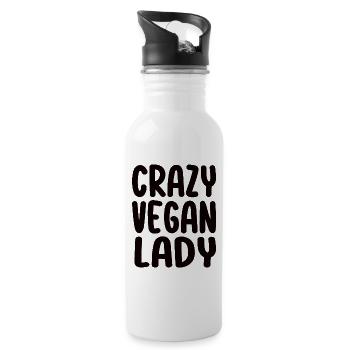 Crazy Vegan Lady - Trinkflasche mit integriertem Trinkhalm - Weiß - Rechts
