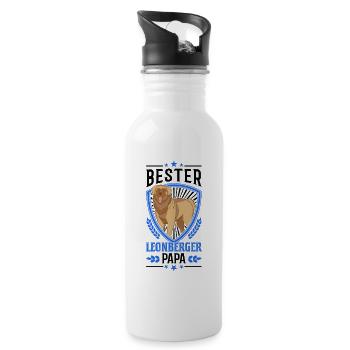 Bester Leonberger Papa - Trinkflasche mit integriertem Trinkhalm - Weiß - Rechts