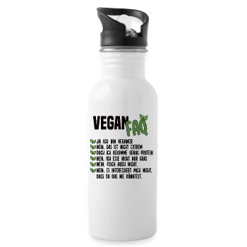 Vegan FAQ - Lustiger Veganer Spruch - Trinkflasche mit integriertem Trinkhalm - Weiß - Rechts