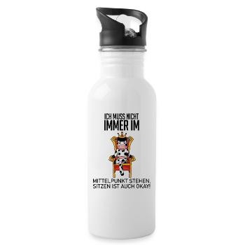 Lustiger Spruch König - im Mittelpunkt stehen - Trinkflasche mit integriertem Trinkhalm - Weiß - Rechts