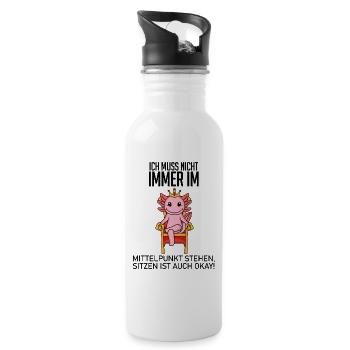 Lustiger Spruch König - im Mittelpunkt stehen - Trinkflasche mit integriertem Trinkhalm - Weiß - Rechts