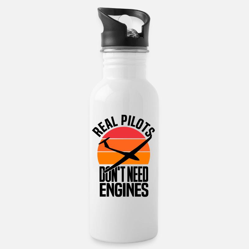 Real Pilots Don't need Engines - Water bottle with straw - white