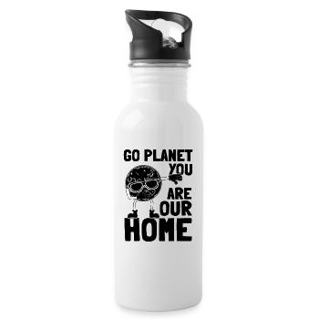 Go Planet Du bist unser Zuhause — Funny Planet - Trinkflasche mit integriertem Trinkhalm - Weiß - Rechts