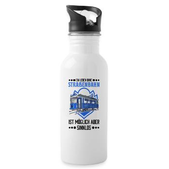 Straßenbahn Geschenk Straßenbahnfahrer Tram S-Bahn - Trinkflasche mit integriertem Trinkhalm - Weiß - Rechts
