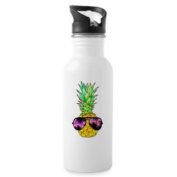 coole Ananas mit Sonnenbrille - Trinkflasche mit integriertem Trinkhalm - Weiß - Rechts