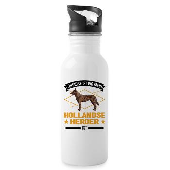 Zuhause ist wo mein Hollandse Herder ist - Trinkflasche mit integriertem Trinkhalm - Weiß - Rechts