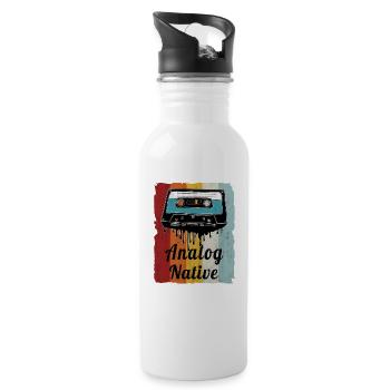 Retro Cassette Fan Cassette Motif - Water bottle with straw - white - Right