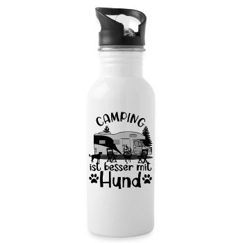Camping ist besser mit Hund Hundeliebhaber Urlaub - Trinkflasche mit integriertem Trinkhalm - Weiß - Rechts