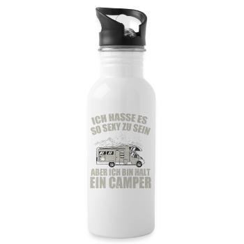 Cooles Camper Reisemobil Fun Shirt - Trinkflasche mit integriertem Trinkhalm - Weiß - Rechts