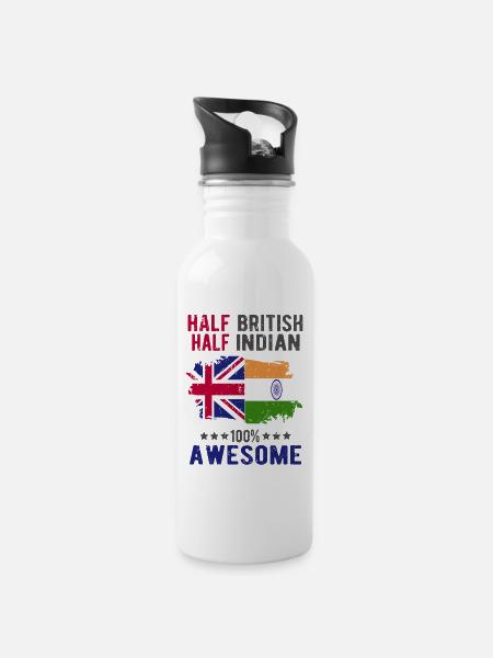 Half British Half Indian - Water bottle with straw - white
