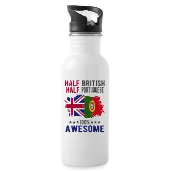 Halb Brite Halb Portugiese - Trinkflasche mit integriertem Trinkhalm - Weiß - Rechts