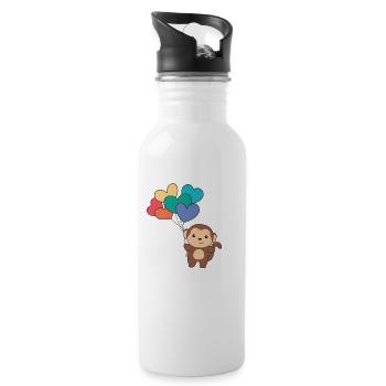 Regenbogen Herzen Pride LGBTQ Luftballons Affe - Trinkflasche mit integriertem Trinkhalm - Weiß - Rechts