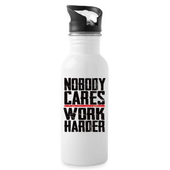 Nobody Cares Work Harder - Trinkflasche mit integriertem Trinkhalm - Weiß - Rechts