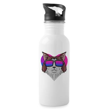 Bisexuell Maine coon Katze - Katze mit Brille - Trinkflasche mit integriertem Trinkhalm - Weiß - Rechts