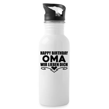 Happy Birthday Oma - Trinkflasche mit integriertem Trinkhalm - Weiß - Rechts
