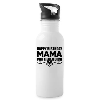 Happy Birthday Mama - Trinkflasche mit integriertem Trinkhalm - Weiß - Rechts