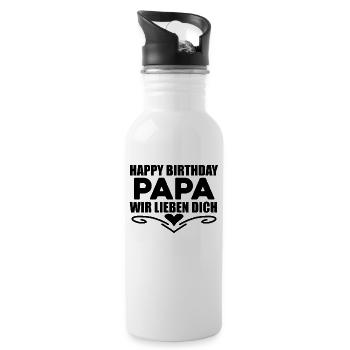 Happy Birthday Papa - Trinkflasche mit integriertem Trinkhalm - Weiß - Rechts