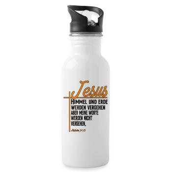 Himmel Und Erde Werden Vergehen Matthäus 24:35 - Trinkflasche mit integriertem Trinkhalm - Weiß - Rechts