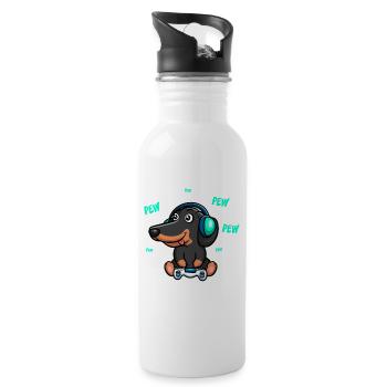 Dachshund Teckel gambles plays video game - Water bottle with straw - white - Right
