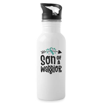 Son Of A Warrior Teal White Cervical Cancer - Water bottle with straw - white - Right