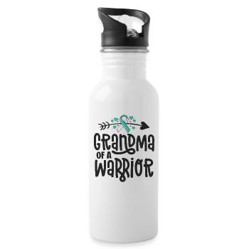 Grandma Of A Warrior Teal Cervical Cancer Family - Water bottle with straw - white - Right