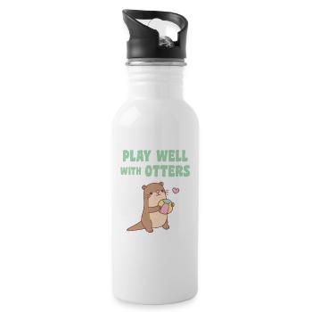 Süßer Otter spielt gut mit Ottern lustig - Trinkflasche mit integriertem Trinkhalm - Weiß - Rechts