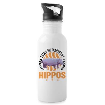 Easily distracted by Hippos Hippo Hippo Hippo - Water bottle with straw - white - Right