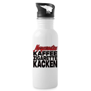Kaffee Zigarette Kacken - Lustiger Spruch - Trinkflasche mit integriertem Trinkhalm - Weiß - Rechts