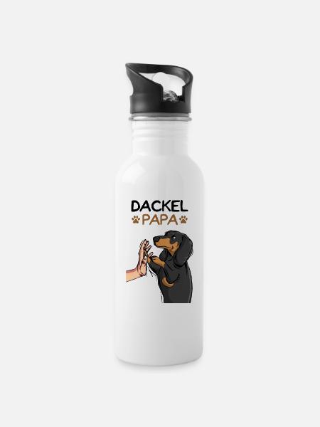 Dackel Papa Dachshund Hund Hundebesitzer - Trinkflasche mit integriertem Trinkhalm - Weiß