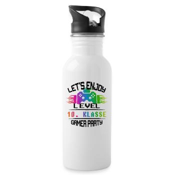 Level 10. KLASSE keep calm and game on - Trinkflasche mit integriertem Trinkhalm - Weiß - Rechts