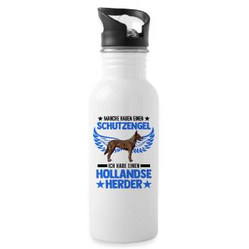 Hollandse Herder Schutzengel Herderdshond - Trinkflasche mit integriertem Trinkhalm - Weiß - Rechts